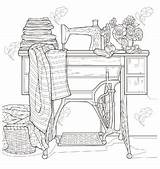 Sewing Machine With Material Coloring Page  Etsy sketch template