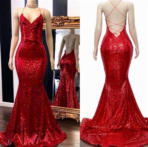 Red Sequin Prom Dress 2023 Mermaid Sleeveless Long Evening Gown · MychicDress · Online Store ...