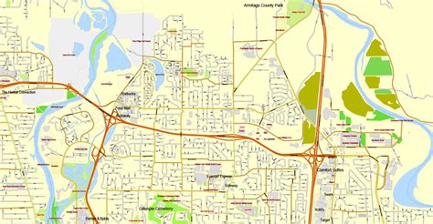 Eugene + Springfield Oregon Printable Map, US, exact vector street City Plan Layered map, V.09 ...