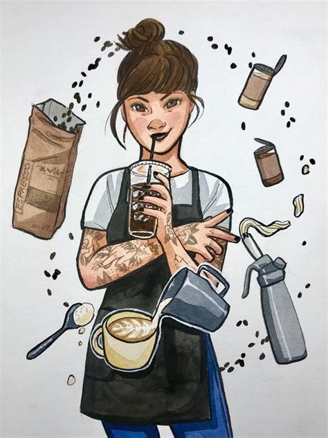 I drew a magical barista :) : drawing | Coffee art, Coffee illustration, Starbucks drawing