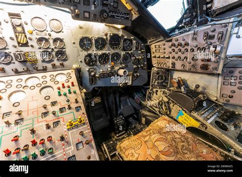 Interior of the cockpit section of a decommissioned British Handley ...