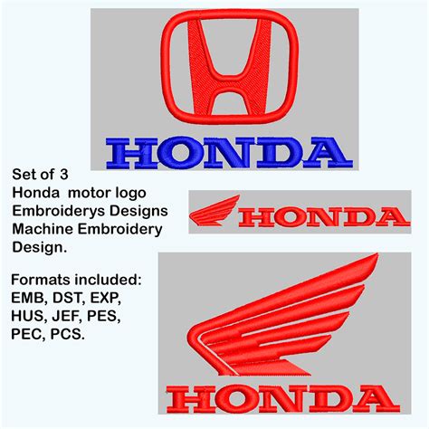 Set of 3 Honda Motor Logo Embroiderys Designs Machine Embroidery Design ...