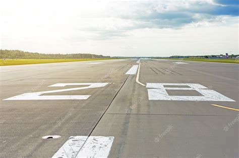 Premium Photo | View of the runway with the number 28 airport