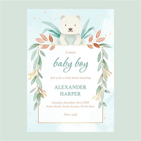 Free Vector | Teddy bear baby shower invitation template