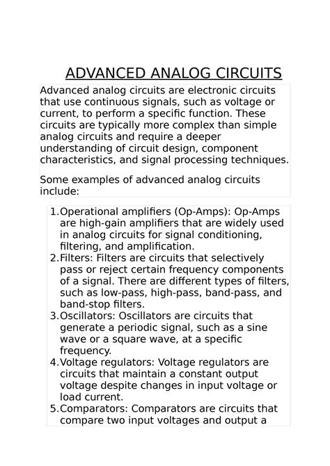 Advanced Analog Circuits - ADVANCED ANALOG CIRCUITS Advanced analog circuits are electronic ...