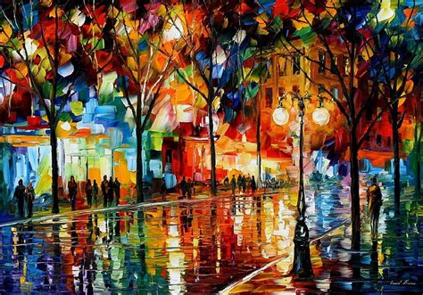 HD wallpaper: multicolored streetlight painting, colorful, umbrella, Leonid Afremov | Wallpaper ...