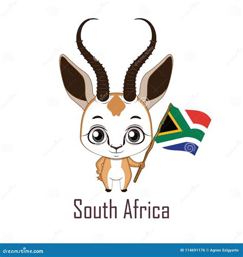 National Animal Springbok Holding the Flag of South Africa Stock Vector ...