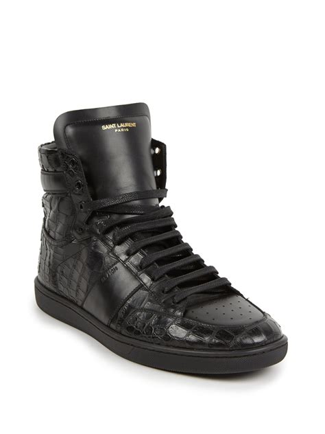 Saint Laurent Croc Embossed Leather High-top Sneakers in Black for Men - Lyst