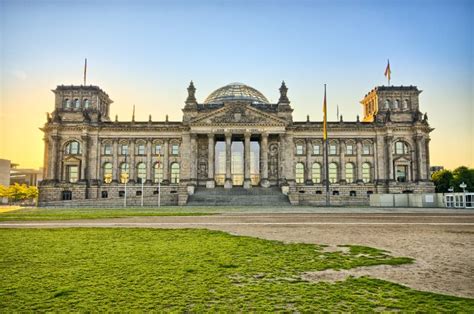 German Reichstag Building During The Sunrise, Berlin, Germany Stock ...