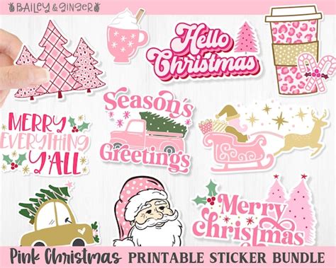 Printable Pink Christmas Sticker Bundle Digital PNG Stickers | Etsy