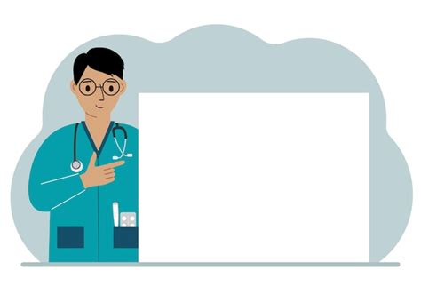 Premium Vector | A male doctor in a lab coat is holding a large piece of paper the doctor points ...