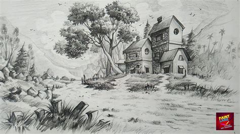 How To Draw and Shade A Simple Landscape For Beginners With Pencil | Landscape pencil drawings ...