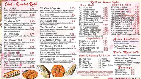 Menu at Ichiro hibachi Express ( Sakura Express) restaurant, Slidell