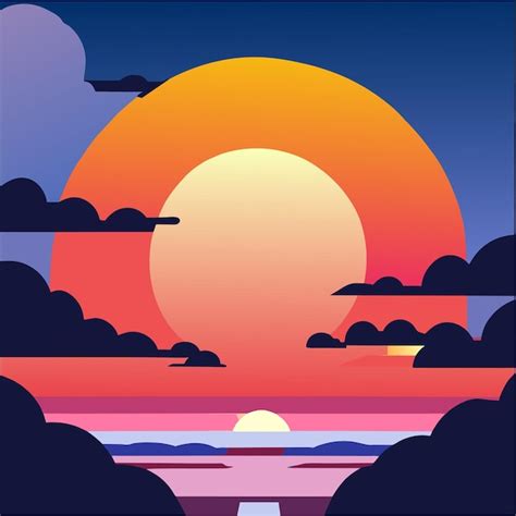 Premium Vector | Cartoon sunset or sunrise gradient sky with clouds and sun