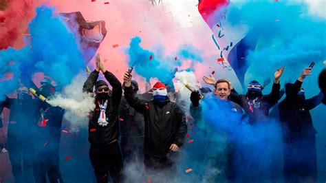 Rangers ultras spark '55' Ibrox title party as smoke bombs and pyro ...