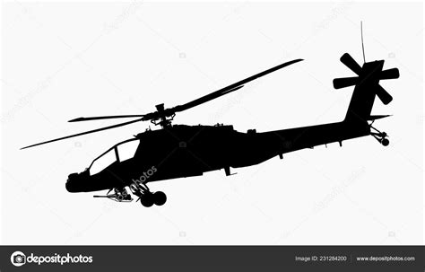 Vector Illustration Apache Helicopter Silhouette Side View Isolated ...