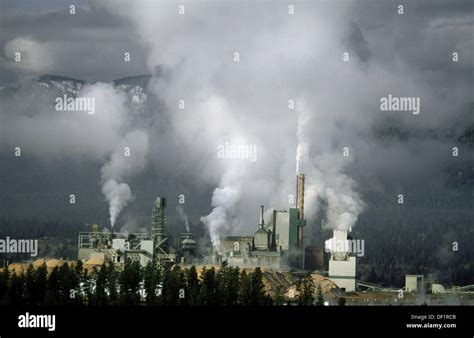 Air pollution from Skookumchuck Pulp Mill. British Columbia. Canada ...