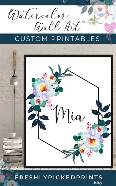 Custom Nursery Wall Art | Custom Name Print | Watercolor Digital Printables | Custom wall art ...