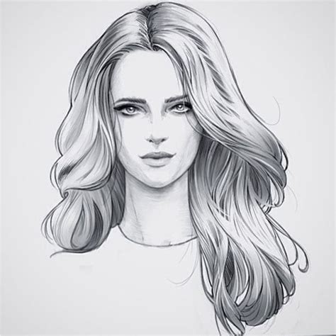 Chica de cabello largo | Hair illustration, Sketches, Hair sketch