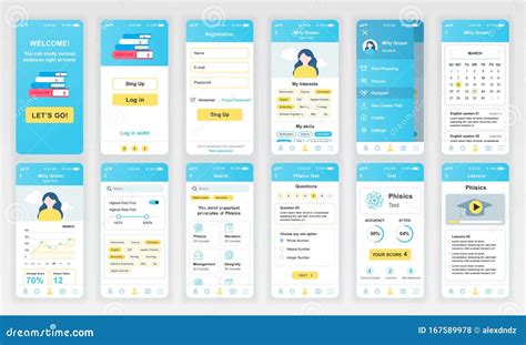 Set of UI, UX, GUI Screens Education App Flat Design Template for ...