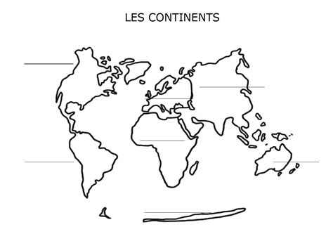 Carte du monde avec les continents à compléter