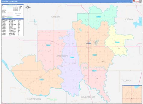 Jackson County, OK Wall Map Color Cast Style by MarketMAPS - MapSales