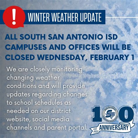 South San Antonio ISD on Twitter: "All SSAISD campuses and offices will be closed Wednesday ...