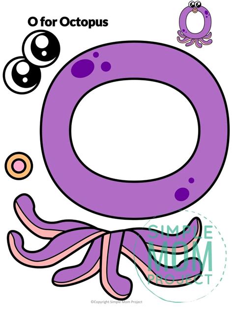 an octopus is sitting in front of the letter o for octopus coloring page, with two eyes