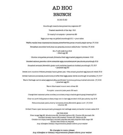 Ad Hoc Menu, Menu for Ad Hoc, Mount Eliza, Mornington Peninsula - Urbanspoon/Zomato