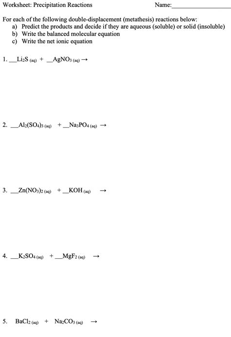 Solved Worksheet: Precipitation Reactions Name: For each of | Chegg.com