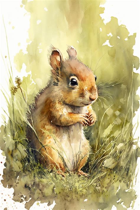 Premium AI Image | A watercolor painting of a red squirrel