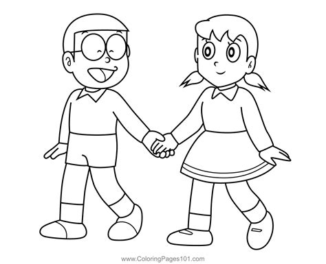 Nobita and Shizuka Doraemon Coloring Page for Kids - Free Doraemon ...