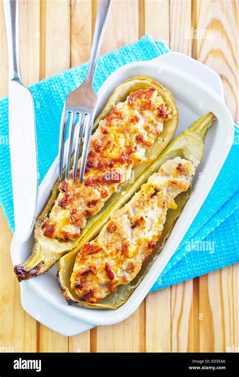 stuffed marrow with meat and cheese in the bowl Stock Photo - Alamy