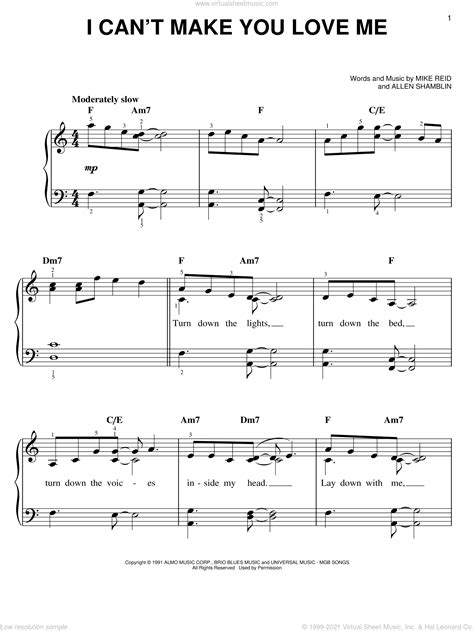 Raitt - I Can't Make You Love Me sheet music (easy) for piano solo