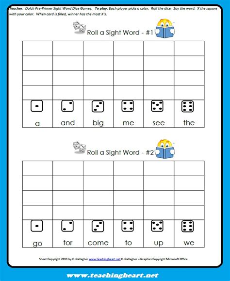 Sight Word Dice Game – Teaching Heart Blog