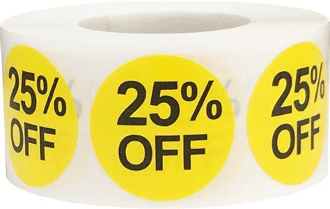 25% Percent Off Stickers Yellow 1 Inch Round Circle Dots 500 Adhesive ...