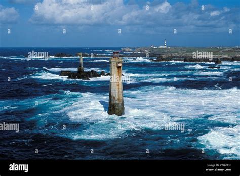 France, Finistere, Ile d'Ouessant, Pointe de Pern, flagship Nividic and Creac'h lighthouse, the ...