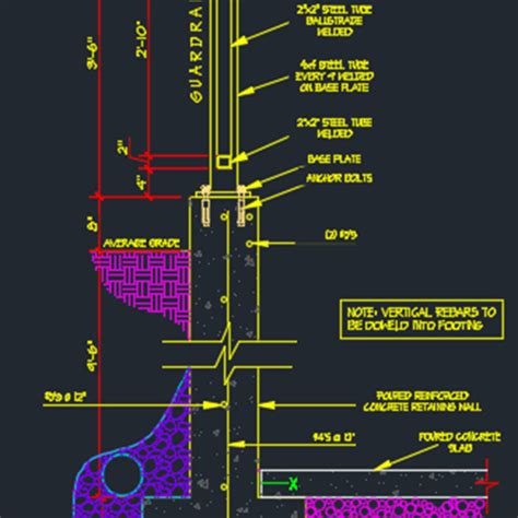 Retaining wall and handrail details - CAD Files, DWG files, Plans and Details