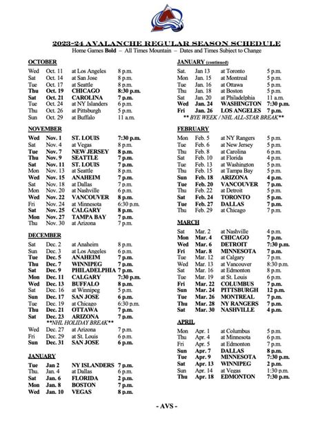 Colorado Avalanche 2023-24 season schedule - The Hockey News Colorado ...