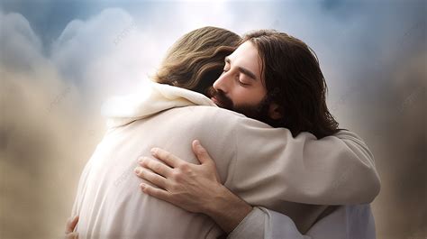 Jesus Hugging Another Person In The Sky Background, Picture Of Jesus ...