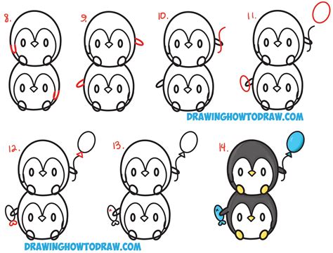 How to Draw Cute Kawaii Penguins Stacked from #8 with Easy Step by Step Drawing Tutorial for ...