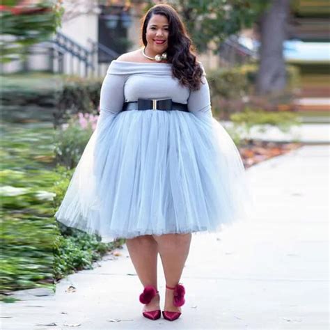 Plus Size Light Blue Tulle Skirt 5 Layers Tulle Knee Length Tutu Skirts Womens Elastic Waist ...