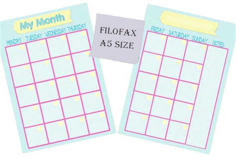 Filofax A5 Printable Month on 2 Page Blue,2 Planner Pages,dots Designs ...