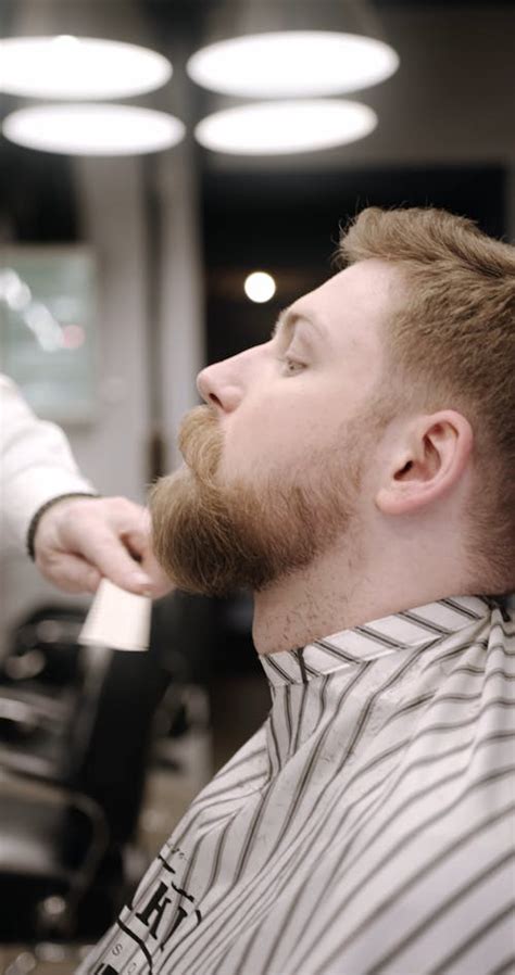 A Barber Using Comb And Scissor To Trim A Man's Beard · Free Stock Video