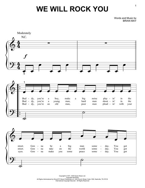 We Will Rock You by Queen Sheet Music for Big Note Piano at Sheet Music Direct