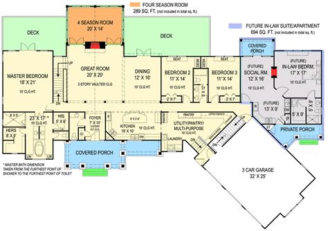 Plan 12277JL: Rustic Ranch With In-law Suite | Basement house plans, House plans one story ...