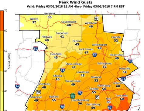 High wind warning issued, with gusts up to 60 mph expected - pennlive.com