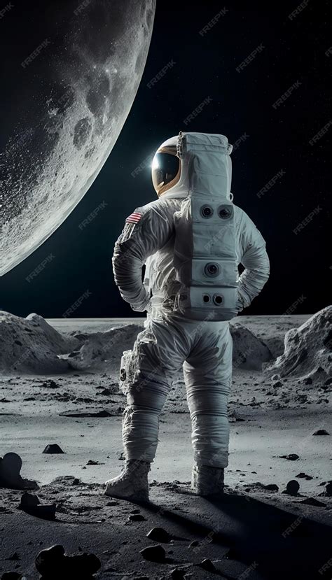 Premium Photo | Astronaut on the moon with the moon in the background