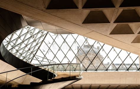 Inside the Louvre Pyramid editorial stock image. Image of building ...