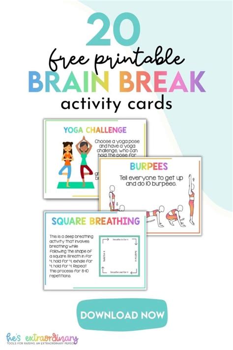 Brain Breaks for Kids - 20 Printable Activity Cards